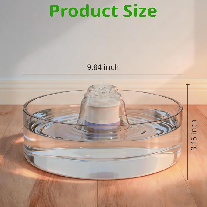 Glass Cat and Dog Water Fountain 90oz/2.7L, Automatic Pet Water Dispenser with Quiet Pump, Drinking Fountain for Cats and Small Dogs, Easy to Clean - Image 3