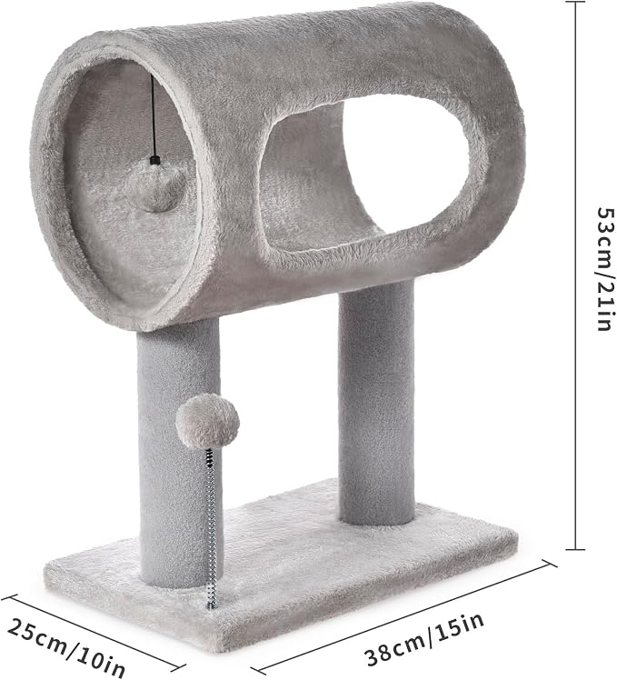 Cat Craft 20.5" Cat Tree, Small Cat Scratching Post with Tunnel, Grey | For small cats under 7 lbs. Soft plush fabric, light scratching use only, not heavy sisal material. - Image 4