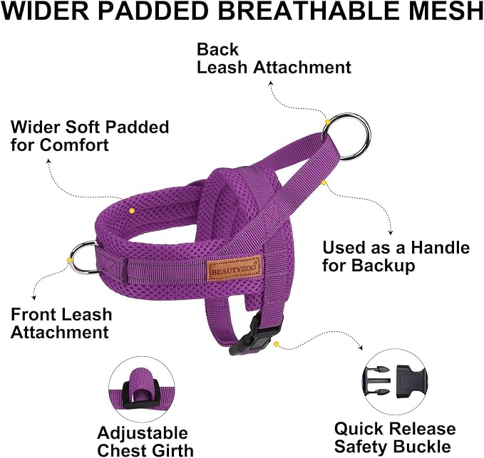 BEAUTYZOO Small Dog Harness and Leash Set, No Pull Step in Puppy Vest | Breathable Mesh with Handle, Reflective, Adjustable No Choke Escape Proof, Lightweight, Easy Control for Walking, Purple XS - Image 2