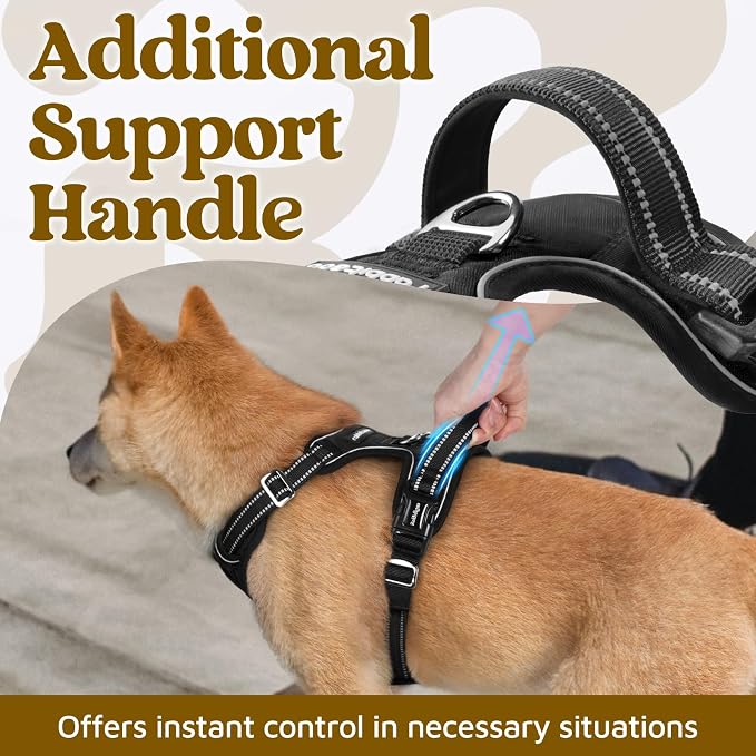 rabbitgoo Dog Harness for Large, No Pull 3 Buckles Easy On & Off | Soft Padded, Walking with Control Handle, Adjustable and Reflective, Black, X-Large - Image 4