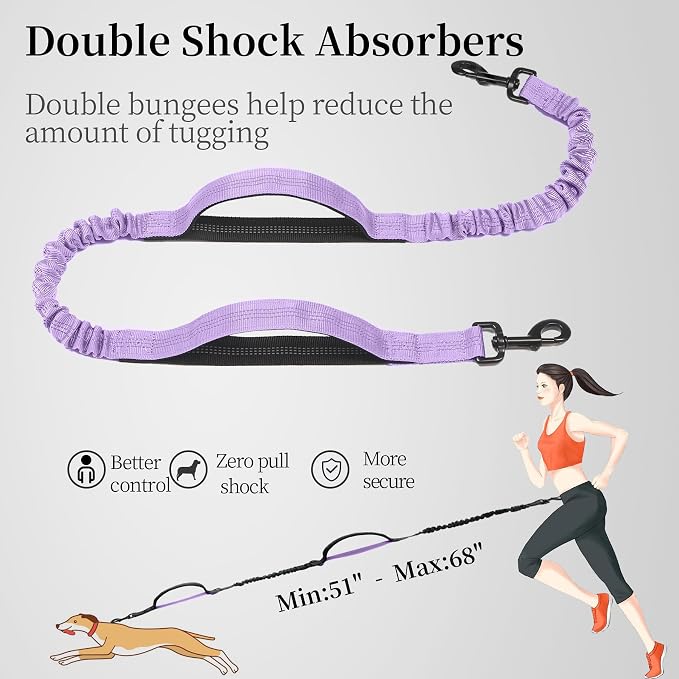 Hands Free Dog Leash with Zipper Pouch, Lavender, 8-25 lbs, Medium | Waist Leash, Dual Padded Handles, Shock-Absorbing Bungee, Adjustable Waist Belt, Walking and Running - Image 5