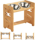 Vantic Elevated Dog Bowls, Raised Dog Bowl Stand Adjustable Medium, Natural | Bamboo Elevated Feeder with 2 Stainless Steel Bowls, Adjustable Height Stand for Medium Dogs by Vantic