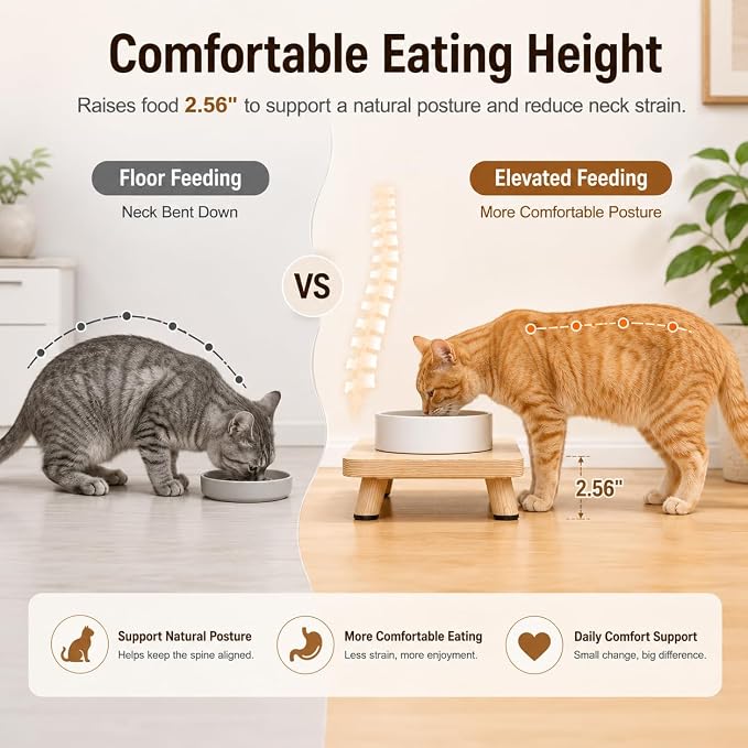 Solid Wood Elevated Cat Feeder Stand, Raised Bowl Holder for Automatic Cat Feeders, Large Double Bowls & Traditional Bowls, Ergonomic Raised Station Relieves Spine and Joint Pressure - Image 2