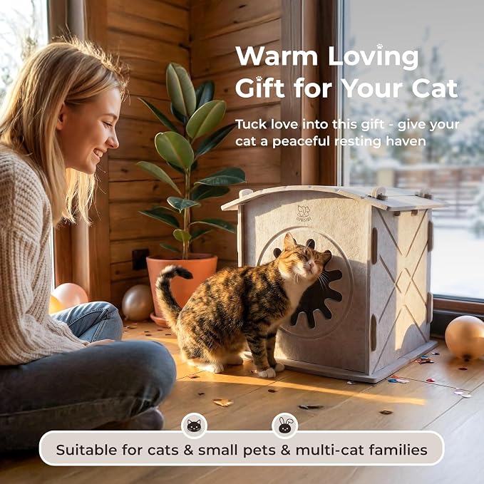 Cat Houses for Indoor Cats: Felt Cat House Cave Cathouse, Scratch-Resistant Warm Insulated Covered, Hideaway Tent for Anxiety Relief Gift - Image 7
