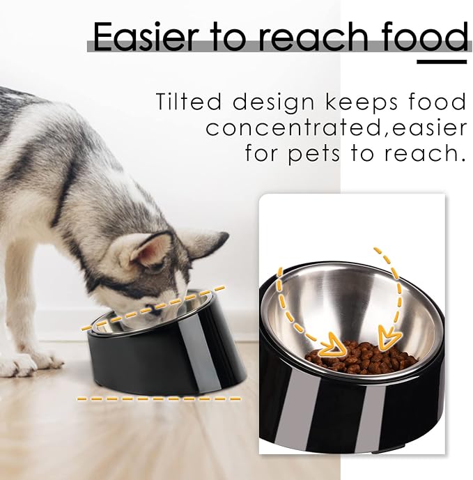 SUPERDESIGN Anti-Vomiting 15° Slanted Pet Bowl, M/1 Cup, Black | 15° Tilted, Anti-Vomit & Neck Relief, Non-Slip Base, Detachable Stainless Steel Liner, Dishwasher Safe, for Cats & Dogs - Image 2