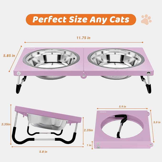 Upgraded Raised Cat Bowls,Elevated Bowls for Indoor Cats with Height Stand,Non-Slip Stainless Steel Cats Bowl,10° Tilted Cat Food Bowls (Pink Collapse, 1Pack) - Image 2