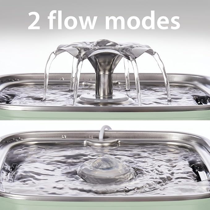 Veken Innovation Award Winner Stainless Steel Cat Water Fountain, 108oz | Automatic Pet Fountain Dog Water Dispenser with Replacement Filters & Silicone Mat for Cats, Dogs (Tea Green) - Image 6
