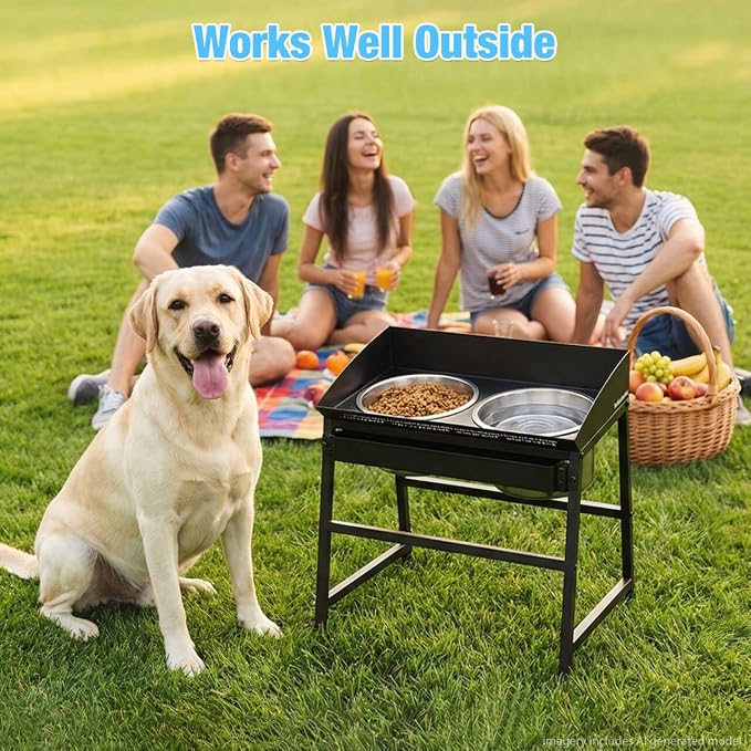 Bobbie & Laxi 15" Tilted Elevated Dog Bowl, Spill-Proof with Plastic Guard | Raised Dog Bowl with Metal Stand;Stainless Steel Food Bowl & Water Bowl Set with Splash Guard; Easy Clean Large Dog Bowl - Image 9