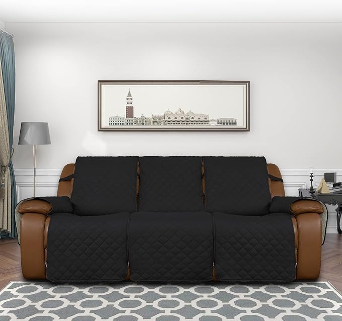 Easy-Going Reversible Couch Cover for 3 Seat Recliner Sofa, Black/Beige | Washable Sofa Slipcover For Dogs, Sofa Cover For Recliner, Furniture Protector Mat, Pet Friendly - Image 2