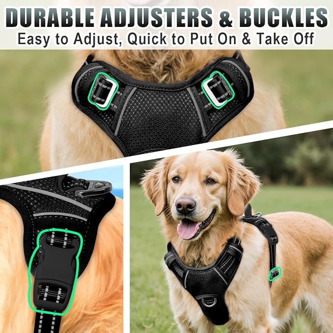 BARKBAY No Pull Dog Harness Large Reflective Dog Harness with Front Clip and Easy Control Handle for Walking Training Running with ID tag Pocket(Black,L) - Image 8