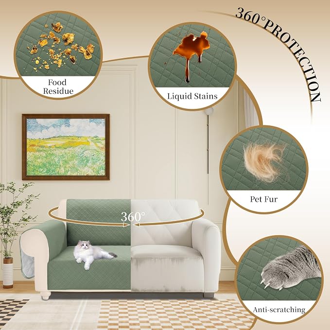 Velvet 100% Waterproof Loveseat Covers Washable Love Seat Couch Covers for 2 Cushion Couch Sofa Pet Friendly Sofa Slipcovers for Dogs Furniture Protector with Pockets (Medium, Sage) - Image 5
