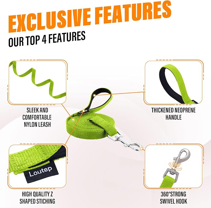 Long Line Dog Training Leash with Padded Handle, 100 ft, Green | Durable nylon webbing with reinforced stitching and 360° swivel clip for recall and obedience - Image 5