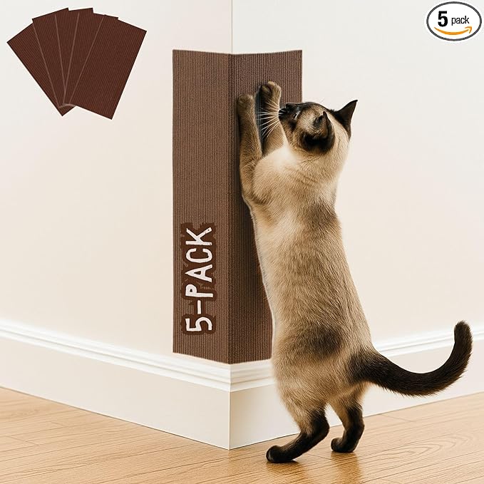 Cat Scratch Mat (5 Pack), 23.6’’ x 11.8’’ Cat Wall Corner Scratcher, Versatile Self-Adhesive Replacement Easy Use for Cat Trees Wall Furniture, Scratching Posts, and Couch Protection (Brown) by 2ME