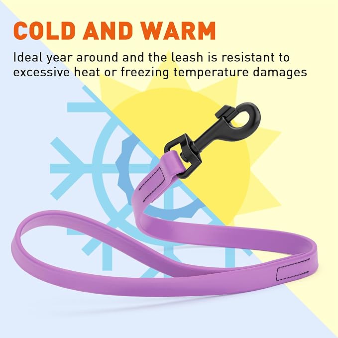 Dogline Biothane Waterproof Dog Leash Strong Coated Nylon Webbing with Black Hardware Odor-Proof Easy to Clean High Performance for Small or Large Dogs Made in USA 2 ft Lead, Amethyst Purple - Image 6
