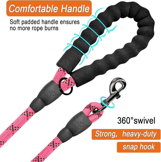 BARKBAY Dog Leashes for Large Dogs Heavy Duty Dog Leash 4/5/6 FT with Comfortable Padded Handle and Highly Reflective Threads for Medium Large Dogs Walking Training Running (6FT-1/2'',Pink) - Image 2