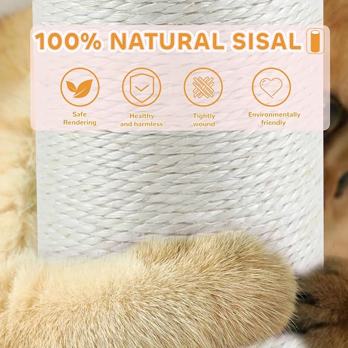 Cat Scratching Post,45'' Tall Scratcher Tree Toys for Indoor Large Cats | 3.5Inch Diameter Sisal Rope,Artificial Flower Design,100% Natural Sisal,Self Groomer Brush,Wood Interactive Ball Toys - Image 4