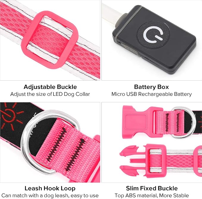 BSEEN Light up Dog Collar Lights for Night Walking - Waterproof LED Dog Collar light Rechargeable Glow in The Dark Dog Collars for Small Dogs (Pink, Small) - Image 4