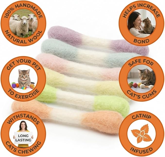 Glaciart One MINI Swabs Cat Toys with Catnip - 6 Pk | Durable for Chew, Cute Cat Toys Interactive Kitty for Boredom, Exercise, & Play | Filled w/Organic Catnip for Anxiety & as Digestive Aid - Image 2