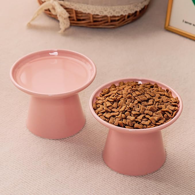 Ceramic Elevated Cat Bowls - 6.2 Inch Extra Wide Raised Cat Food and Water Bowl Set for Indoor Cats, Whisker-Friendly Ceramic Cat Dish for Elder Big Cats & Small Dogs,Pink,4 Pack - Image 6