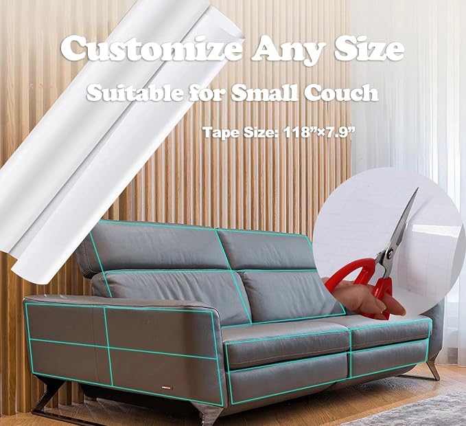 Anti Cat Scratch Furniture Protector Tape Damage-Free Couch Guard, 118"x8" | clear,strong adhesive,flexible,easy to apply,easy to remove,pins-free,residue-free,long-term use,massive coverage,non-toxic - Image 2