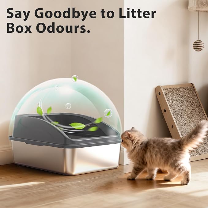 AIPERRO Stainless Steel Litter Box | Metal Litter Box with Lid for Kitty | High Sided, Low Entry for Small Cats or Injured Cats | Bunny Litter Boxes | Odor-Free & Non-Stick | Includes Litter Cat Scoop - Image 7