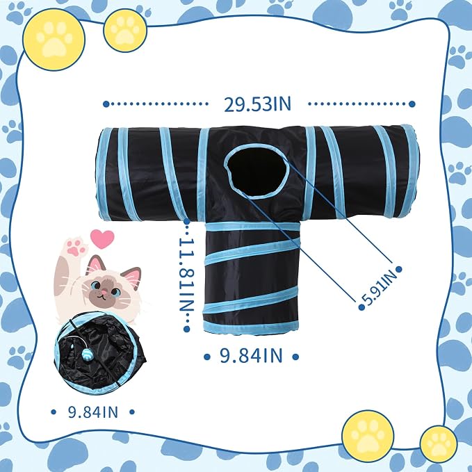 Pet Cat Tunnel, T-3 Way Tunnels for Indoor Cats, Collapsible Pet Tunnel for Kitten, Puppy, Rabbit, 25cm-Wide Tunnels, Durable & Breathable, with Peek Hole Toy Ball - Image 5