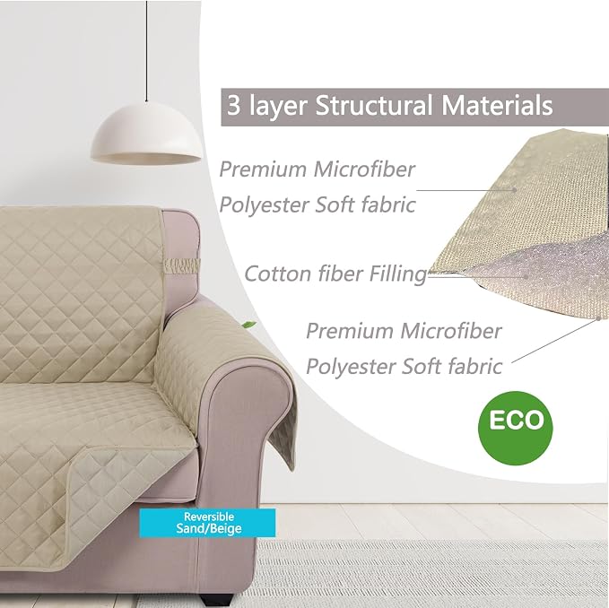 U-NICE HOME Loveseat Sofa Cover for 2 Cushion Couch, Sand/Beige | 54''Oversized Loveseat Cover Washable, Pet Friendly, Elastic Straps, Water Repellent, Furniture Protector for 2 Cushion - Image 4