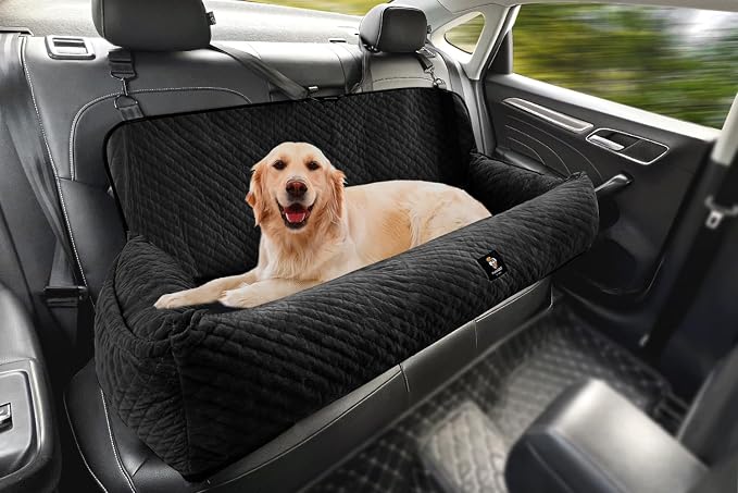 Dog Car Seat for Large Dog Car Bed Under 100LBS, Pet Booster Back Seat Removable Washable with Safety Tethers/Storage Pocket（Black） by Qualityproductsqualityservice