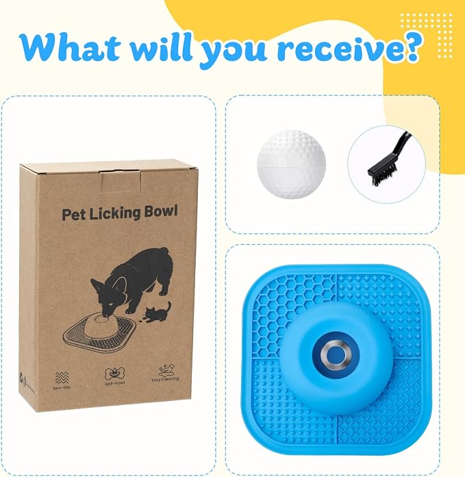 Slow Feeder Dog Bowls & Lick Mat for Liquid and Thick Treat, Anti-Slip Dog Lick Bowl with Interactive Rolling Ball, 5/6 Cup Pup Licking Toy for Large Medium Small Dogs and Cats-Large Blue - Image 8