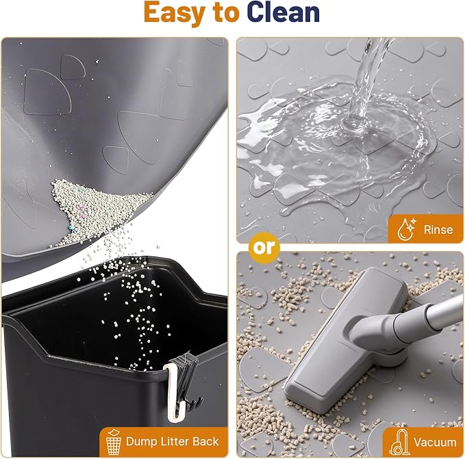 Cat Litter Mat, XL 54x34in Waterproof Silicone Litter Box Mat, Grey | XXL Cat Mat Fits 2-4 Litter Boxes, Litter Trapping Mat with Raised Edges, Non-Slip Bottom, Easy Clean Kitty Litter Mat - Image 7