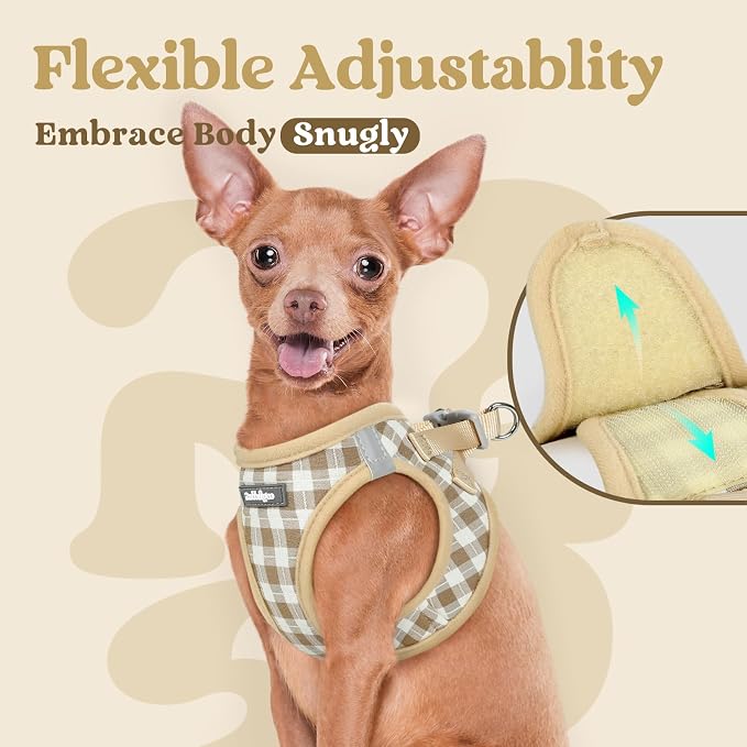 rabbitgoo Step-in Small Dog Harness, Puppy Vest for Small Sized Pet | Easy Put on and off, Lightweight, Soft, Breathable Quick-Dry Air Mesh for Comfortable Secure Walking, Beige Check XS - Image 7