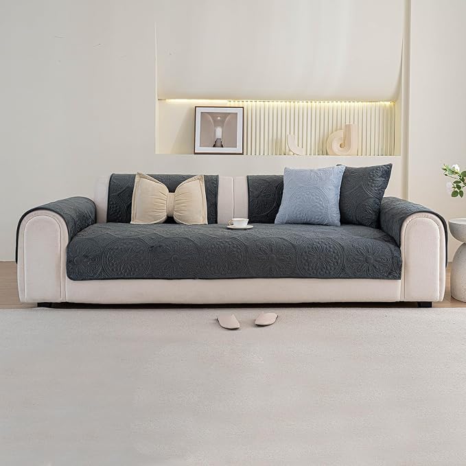 Couch Covers for Sofa, Flower Couch Cover for Dogs, Bohemia Sofa Covers Washable, Anti Slip Furniture Protector Covers for L Shaped(1pc, Dark Grey, 35.4"x 70.9") - Image 7