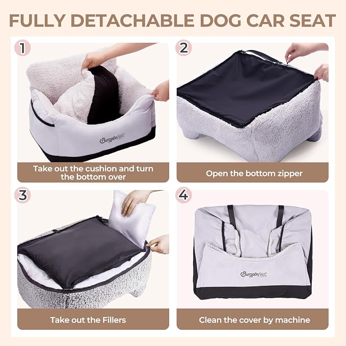 BurgeonNest Dog Car Seat for Small Dogs & Cats Under 25 lbs, Black Grey - Image 7