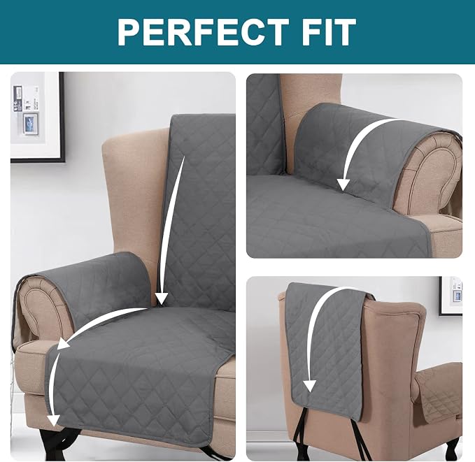 Turquoize 100% Waterproof Wing Chair Cover Wing Armchair Slipcovers Chair Couch Protector Triple Non-Slip Sofa Slipcover for Wing Chair Furniture Protector for Pets, Kids,Dog (Wing Chair, Gray) - Image 5