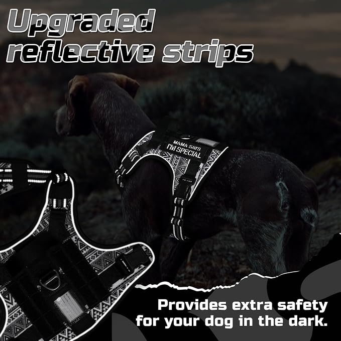 rabbitgoo Tactical Dog Harness for Medium, No Pull Military Service Vest | Molle & Handle, Heavy Duty, Adjustable, Reflective Straps, Easy Control for Training Walking, B&W Geometric, Medium - Image 8
