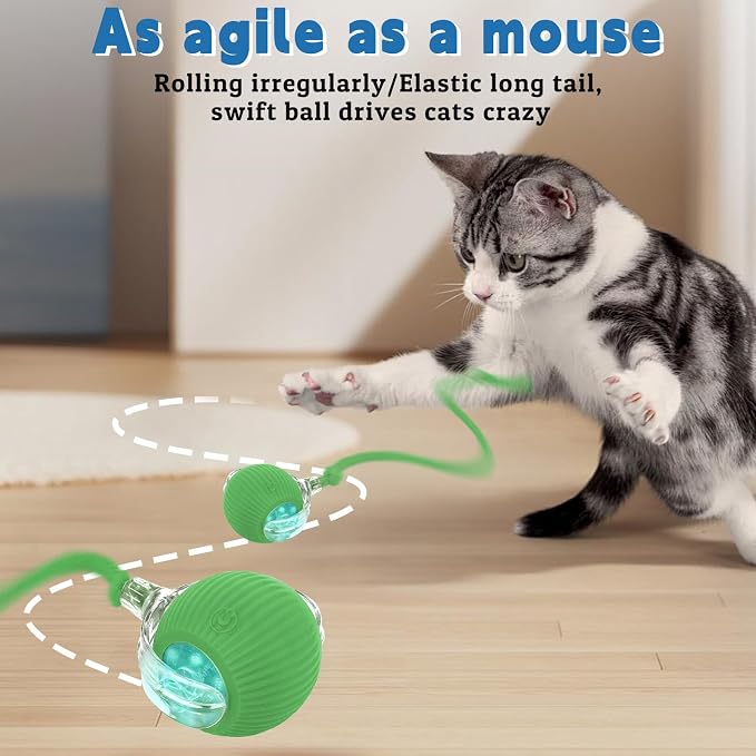 Interactive cat Toys for Indoor Cats, Speedy Tail 3.0 Cat Toy, Motion Activate cat Toy Ball，Automatic Toys for Bored Indoor Cats, Speedy Tail 2.0 Cat Toy, Rechargeabl(Green) - Image 6
