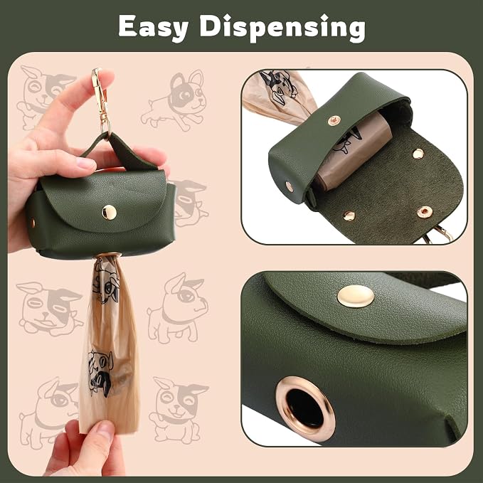 Affrolling 5 Pcs Leather Dog Poop Bag Holder Christmas Include 45 Scented Poop Bags Dispenser Cute for Travel Walking Dog Park and Outdoor Use(Dark Green) - Image 6
