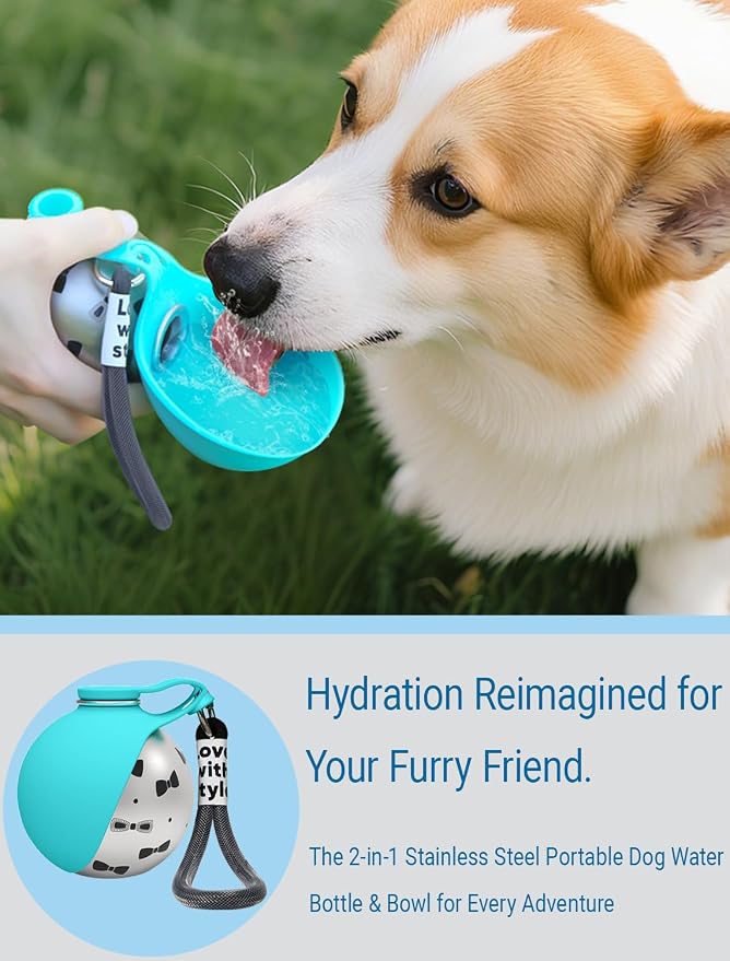 Portable Dog Water Bottle for Small Dogs: 285ml 2-in-1 Insulated Compact Leak-Proof Stainless Steel Round Water Dispenser with Collapsible Bowl for Daily Walks, Short Hikes & Travel - Image 7