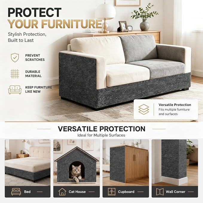 78.7"X15.8" Cat Scratch Furniture Protector, Anti Scratch Couch Protector from Cat Claws, Self-Adhesive Cat Scratching Pads, DIY Couch Cat Scratcher for Corner Sofa Wall & Door (Gray) - Image 6