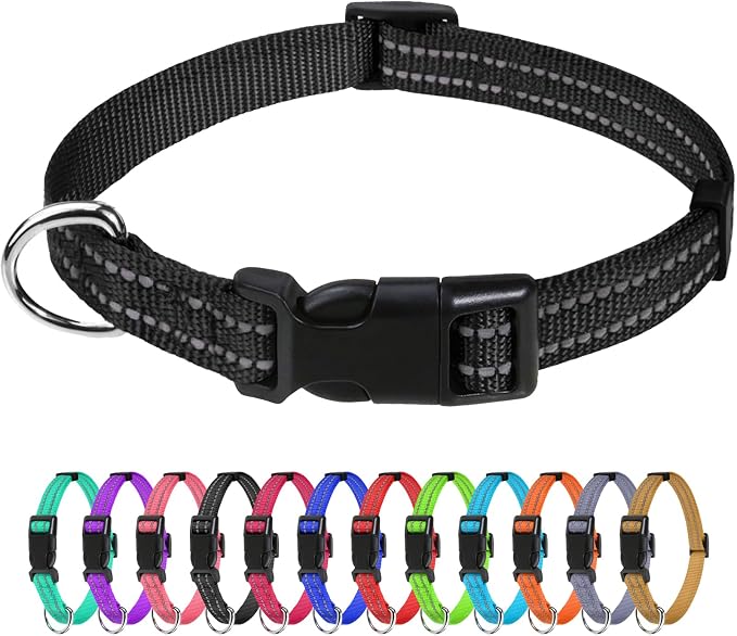 TagME Small Dog Collar, Reflective Puppy Collar, Black, 3/8" Width | Lightweight, Nylon Collar for Puppies, Chihuahua, Yorkie & Teacup Dogs 5-15 Lbs, Reflective for Evening Walks, 12 Colors by TagME