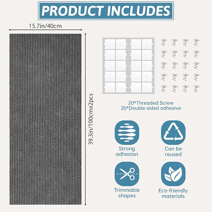 Heavy Duty Cat Scratch Mat for Couch (Dark Gray, 78.7" x 15.8") | Self-Adhesive Trimmable Cat Scratcher Carpet,Furniture Protector & Climbing Pad for Cats, Wall, Door & Cat Tree - Image 2