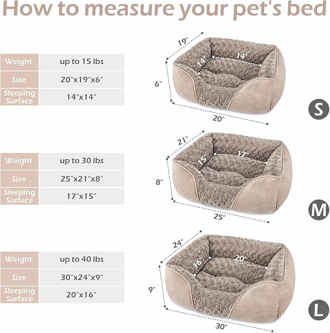 Medium Dog Bed for Large, Small Dogs - Rectangle, Washable, Orthopedic, Soft, Calming, Durable Pet Cuddler with Anti-Slip Bottom (M: 25"x21"x8") - Image 5