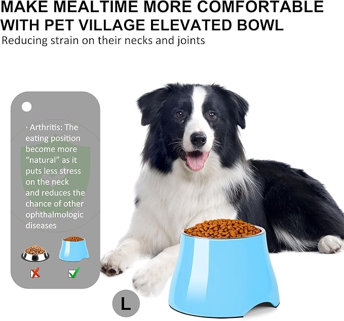 Dog Bowls,Cone Friendly Non Slip Single Dog Bowl with Stainless Steel Inner, Raised Bowls for Small and Medium Dogs Spaniel Dogs Long Ear, High Capacity, L/3 Cups Aqua Blue - Image 3