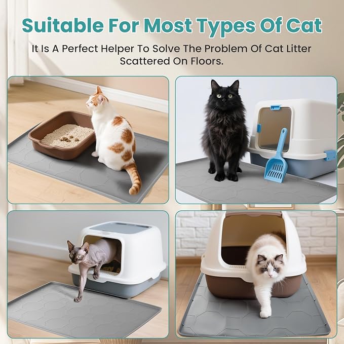 Cat Litter Box Mat, Large Silicone Cat Litter Mat, 34" X 22" Waterproof Pet Mat, Durable & Easy Clean (light gray) - Image 7
