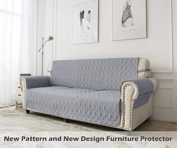 Ameritex Loveseat Cover Water-Resistant Quilted Furniture Protector with Back Nonslip Paws Slipcover for Dogs, Kids, Pets Loveseat Slipcover Stay in Place for Leather (46", Light Grey) - Image 6