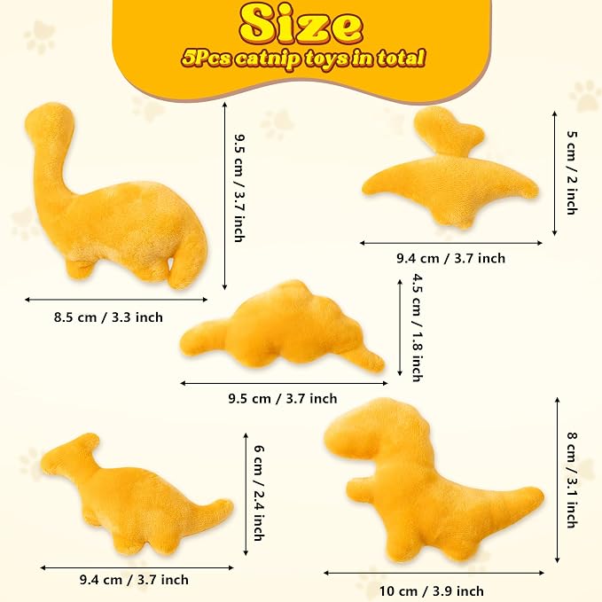 MALLMALL6 Catnip Toys for Cat - 5Pcs Dino Nuggets Cat Toy, Indoor Kitten Chew Bite Kick Dinosaur Chicken Nugget Catmint Interactive Pet Supplies, Cute Pet Gifts for Kitten Lover - Image 2