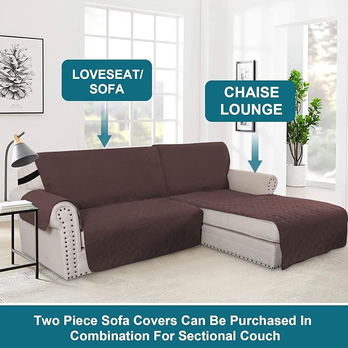 Turquoize 100% Waterproof Sofa Covers Chaise Lounge L Shape Sofa Protector Chaise Slip Cover Triple Non-Slip Sofa Slipcover for Sectional Couch Cover for Pets, Kids (Chaise, Brown) - Image 5