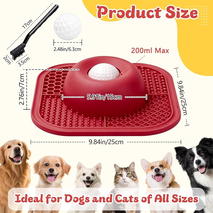 Slow Feeder Dog Bowls & Lick Mat for Liquid and Thick Treat, Anti-Slip Dog Lick Bowl with Interactive Rolling Ball, 5/6 Cup Pup Licking Toy for Large Medium Small Dogs and Cats Red - Image 7
