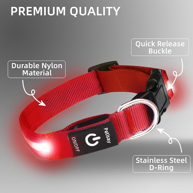 Super Bright LED Dog Collar, Waterproof Light up Collars(Red, Medium) | Lighted Dog Collar with Adjustable Fit, Soft Nylon Comfort, USB-C Rechargeable, Glow in the Dark Visibility for Night Walks - Image 7