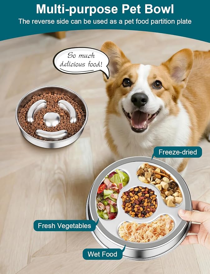 Slow Feeder Dog Bowl Stainless Steel，8-inch Diameter Dog Slow Feeder Bowl，Heavy Duty with Non-Slip Rubber Base，2Cups Capacity for Medium & Large Dog.Thick and Heavy Edition - Image 5